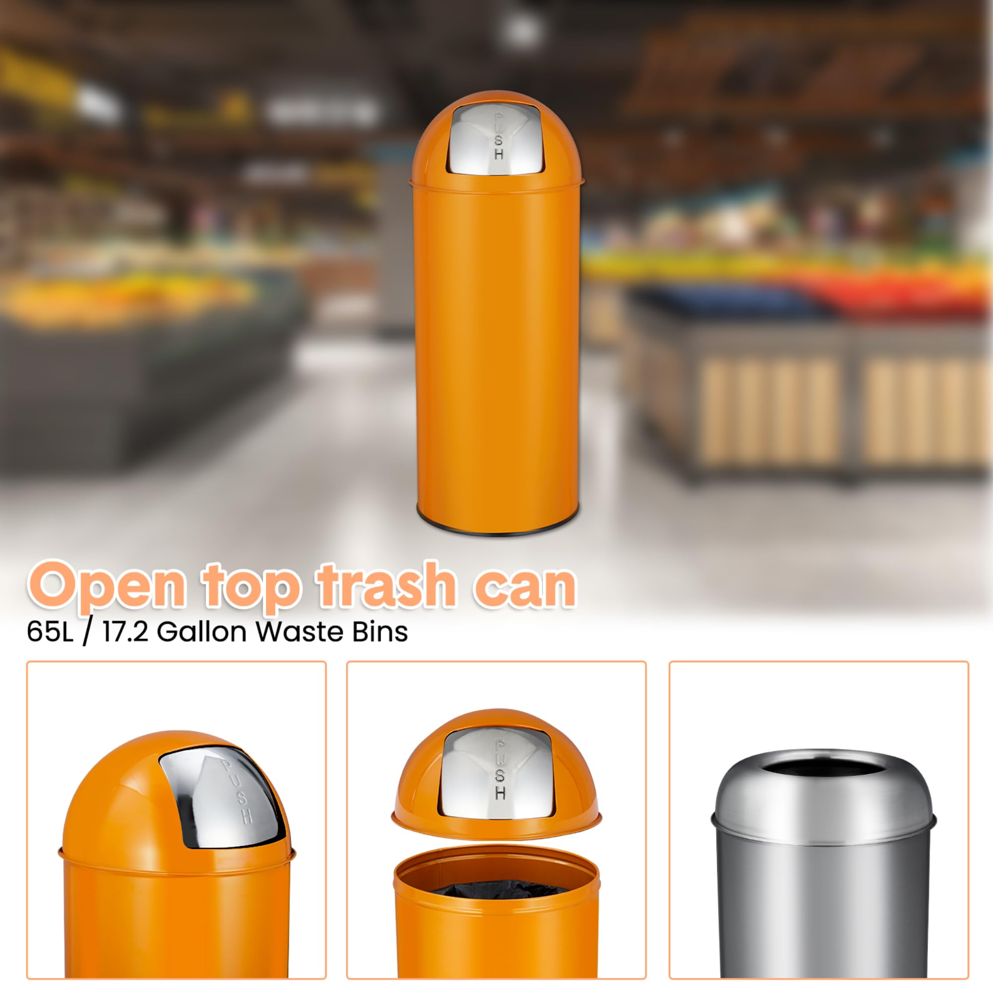 65 Liter Push Lid Trash Can, 1 - Commercial Kitchen Garbage Can 评论和价格